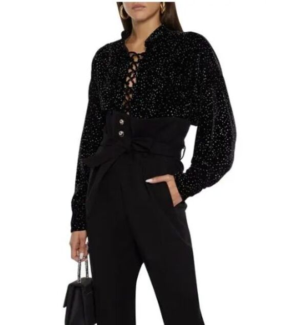 IRO Tops - IRO Paris Tepita Lace-Up Glitter Velvet Top Women US 6 Small Black Whimsigoth